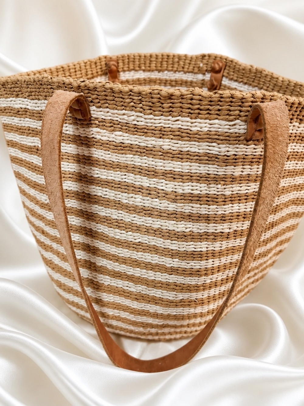 Source Unknown Striped Woven Straw Tote - Natural & White